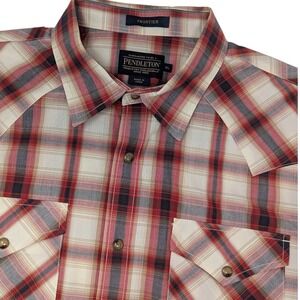 Pendleton Frontier Plaid Western Shirt Short Sleeve Men's XL Red White